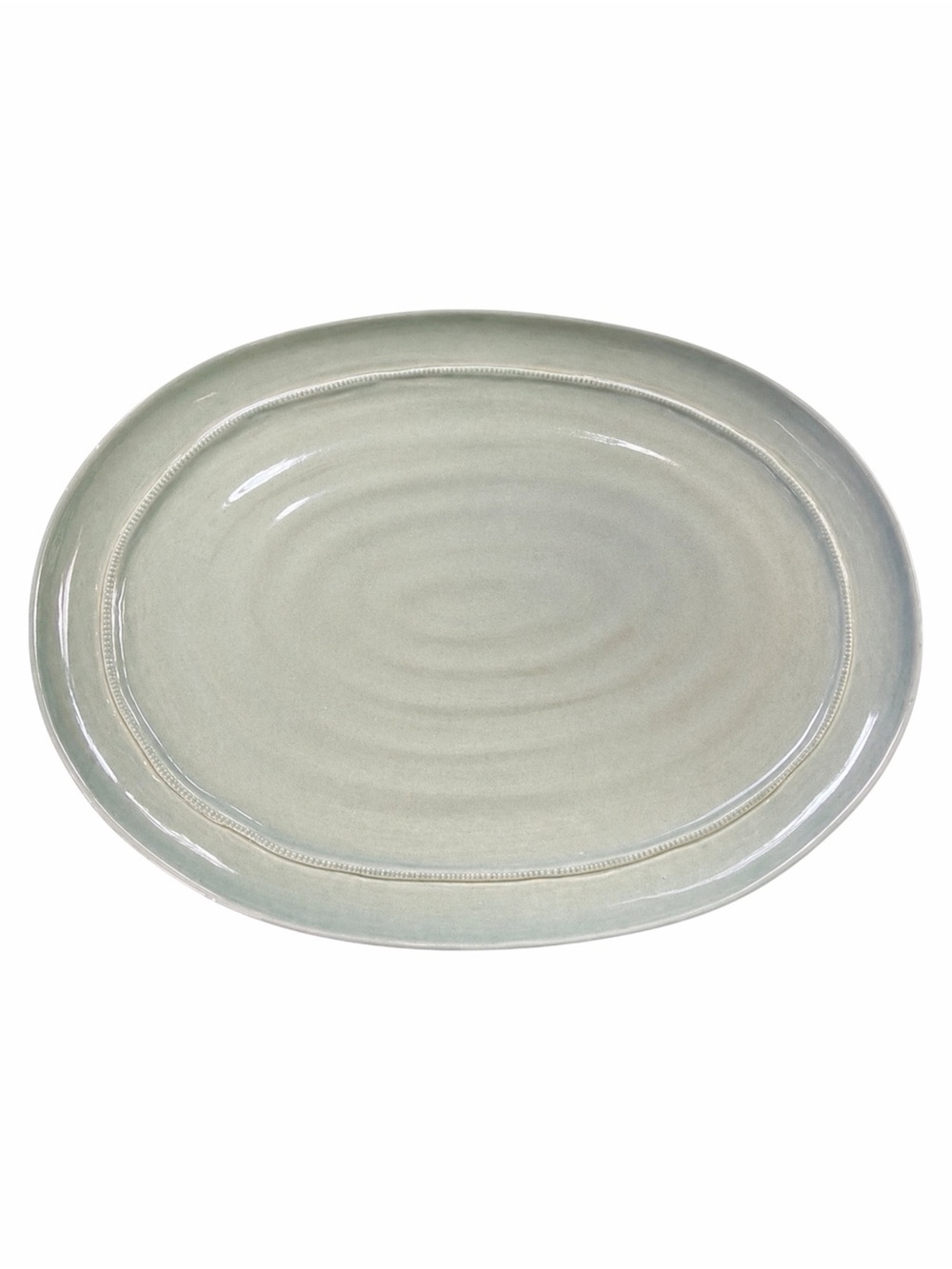 Light Green Ceramic Oval Serving Platter 13” x 11” Italian Pottery Cottagecore
